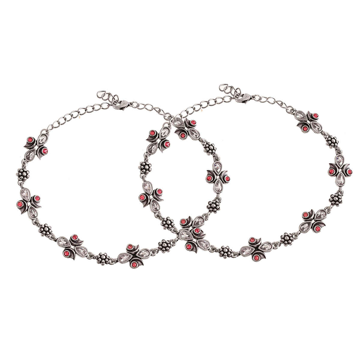 Voylla Abharan Silver Plated Pink And White Stones Anklets