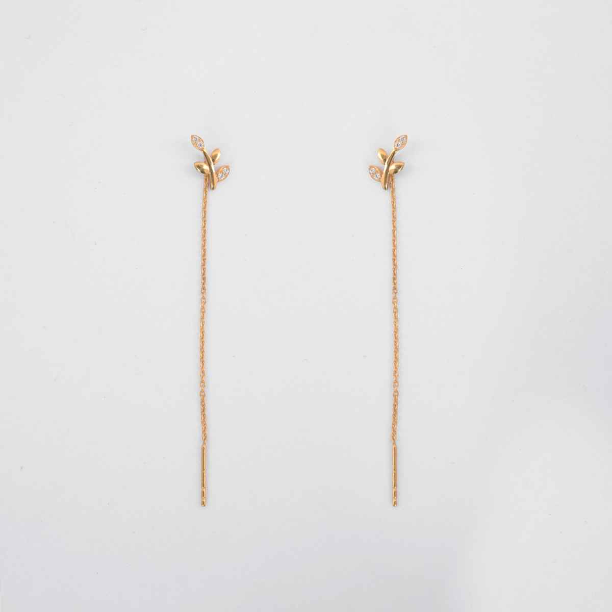 Clara 925 Sterling Silver Leafy Sui Dhaga Threader Earrings | Gold Plated Long Chain