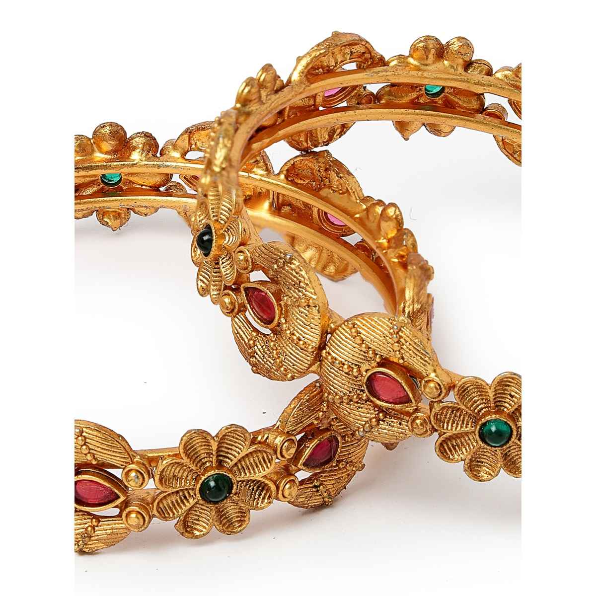 Sukkhi Eye-Catchy Gold Plated Red And Green Kada Bracelet Bangle for Women & Girls - 2.4