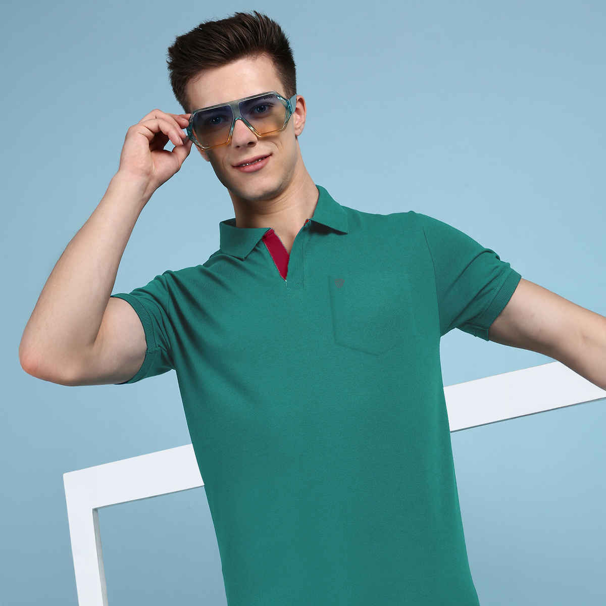 Lux Cozi Men's Solid Cotton Polo T-shirt with Pocket | Sea Green - XXL