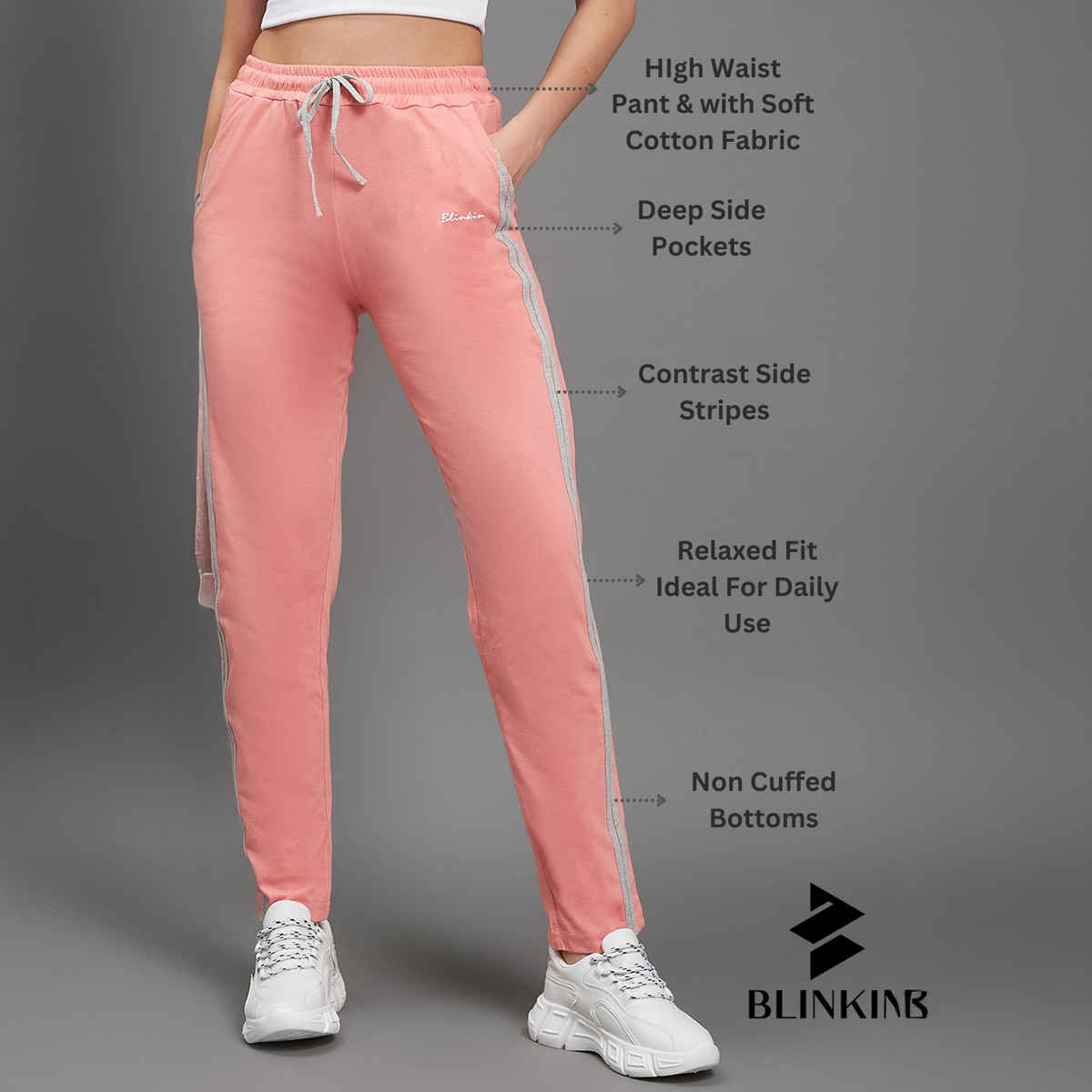 Blinkin Women's Cotton Striped Pyjamas & Track Pants with Side Pockets | Pink - XL