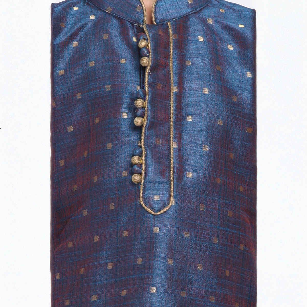 Vastramay Boy's Silk Blend Kurta Pyjama Set | Persian Blue & Rose Gold - 9 to 10 years