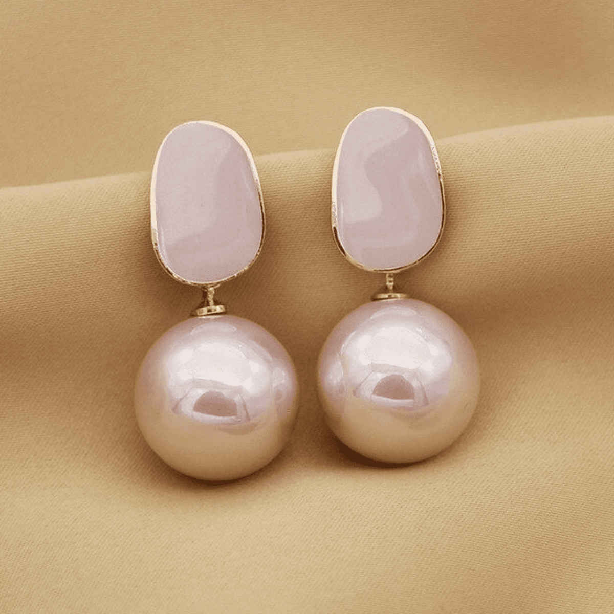 Jewels Galaxy Gold Plated Faux Pearl Enamelled Drop Earrings