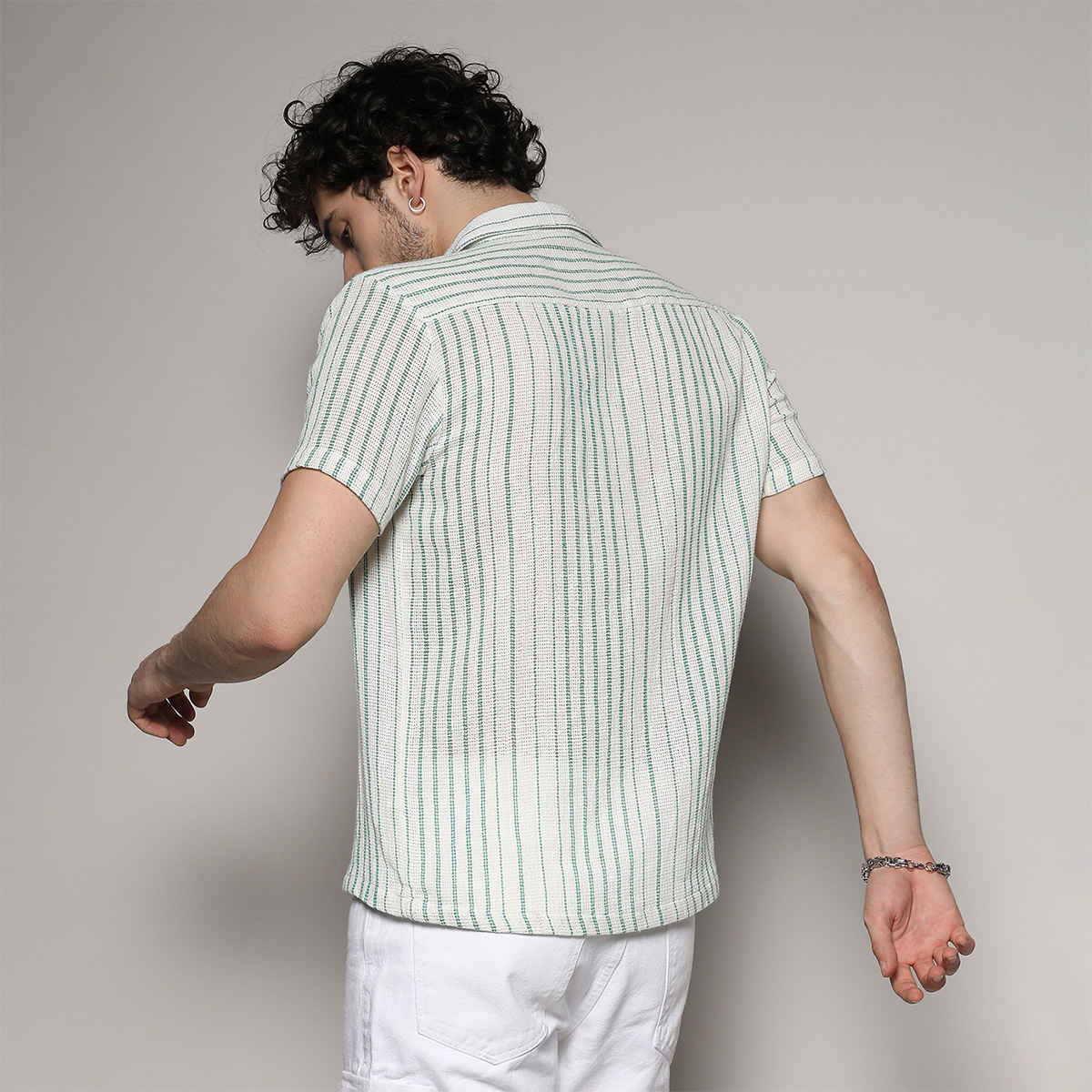 Campus Sutra Men's Unbalanced Striped Woven Shirt | White - S