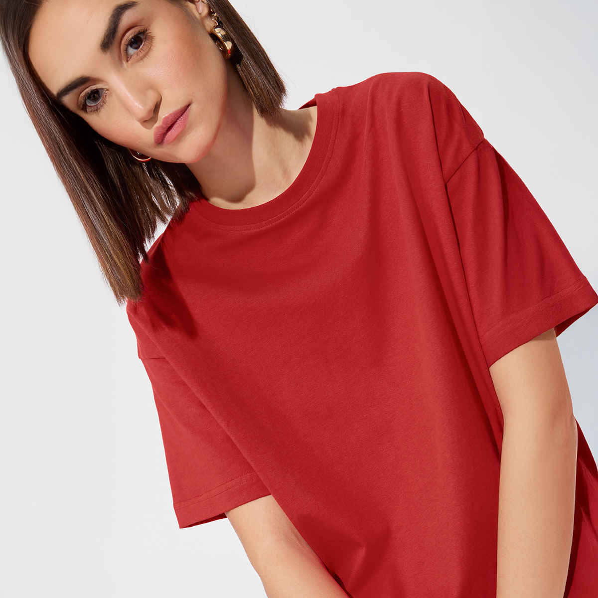 The Souled Store Women's Solids Rouge Red Oversized T-shirt | Red - XL