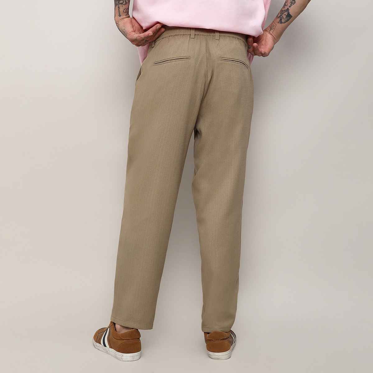 Campus Sutra Men's Solid Tailored Trousers | Brown Beige - 32