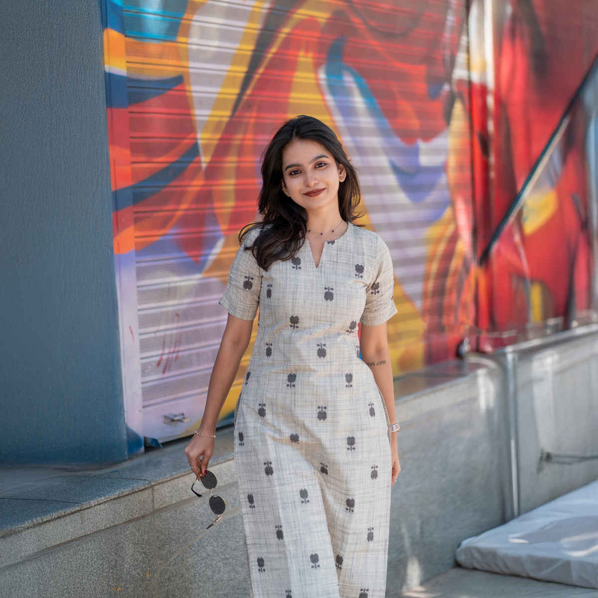 GoSriKi Women's Viscose Rayon Straight Printed Kurta with Pant | OCHI | White - L