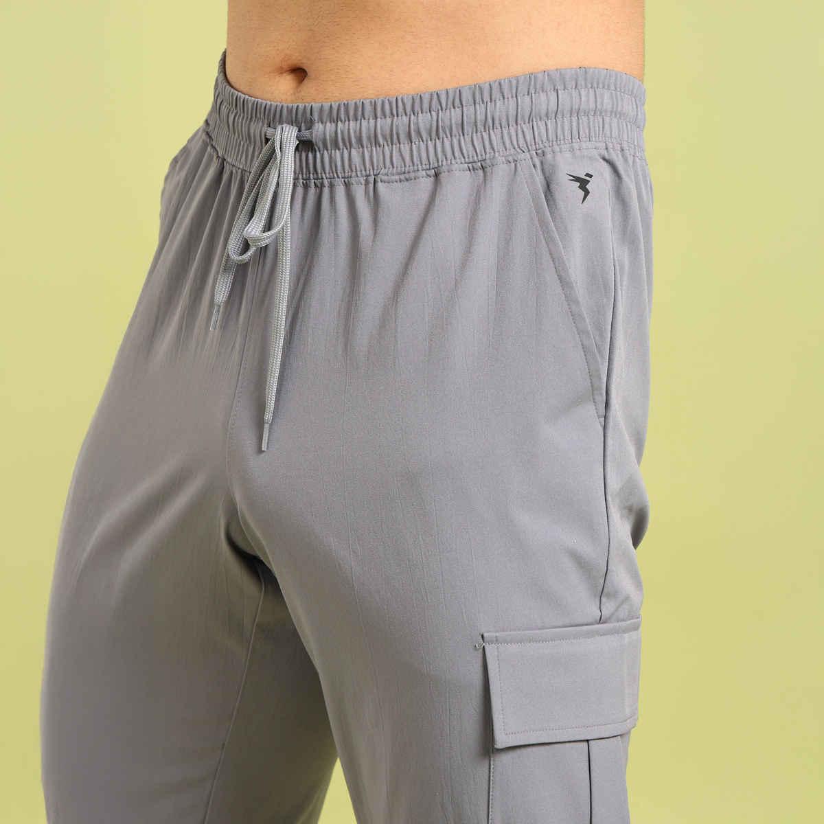 Technosport Men Poly Solid Relax Fit Sports Cargo Trackpants with TS FLEXI | Light Grey | L