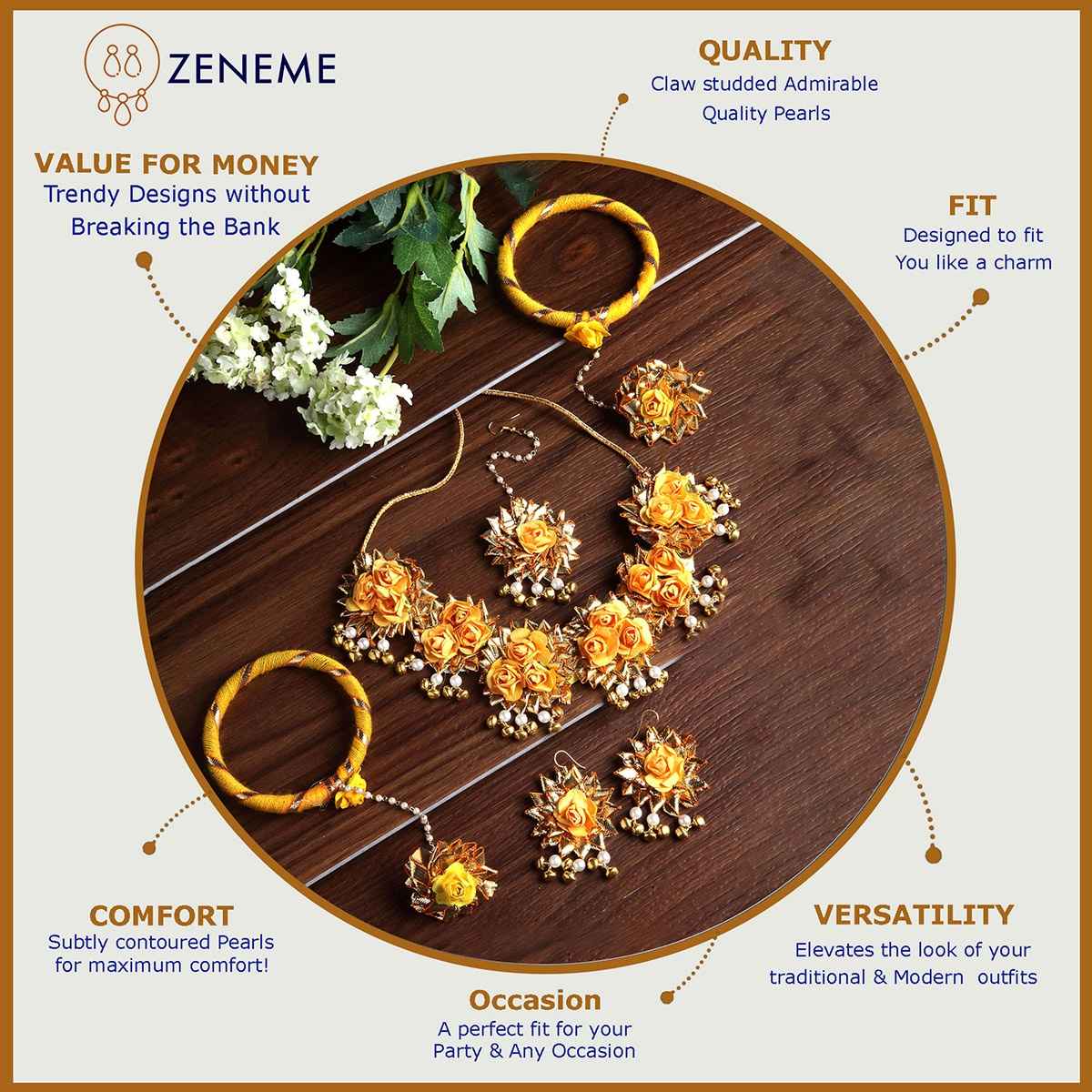 Zeneme Flower Wedding Jewellery Set for Women | Women's Day