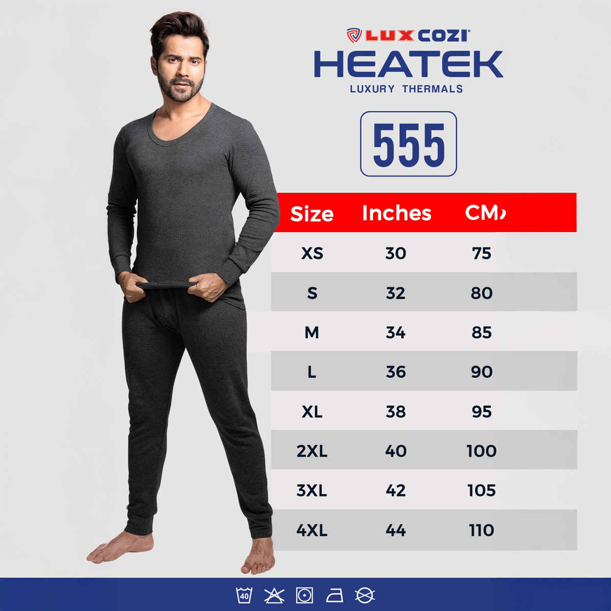 Lux Cozi Men's Heatek Thermal Comfort, Stretchable & Super Warm Set | Black Melange-95