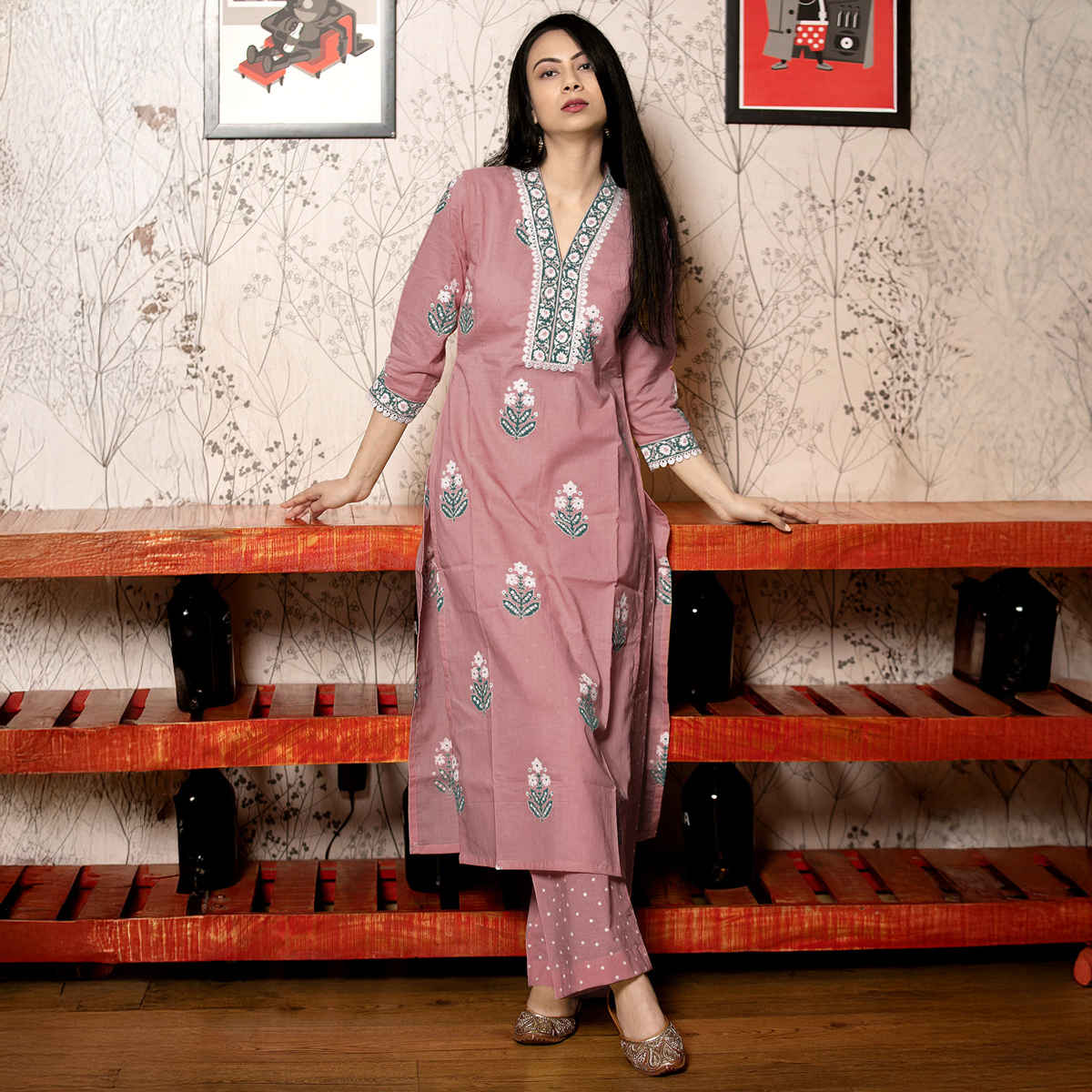 GoSriKi Women's Rayon Blend Straight Printed Kurta with Pant & Dupatta | BELAGAVI | Purple - M