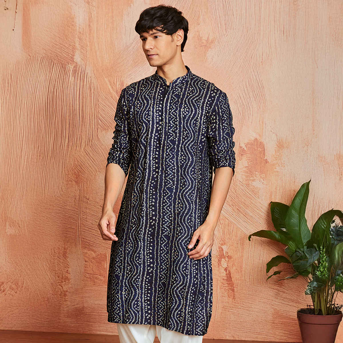 Vastramay Men's Rayon Kurta | Navy Blue - M