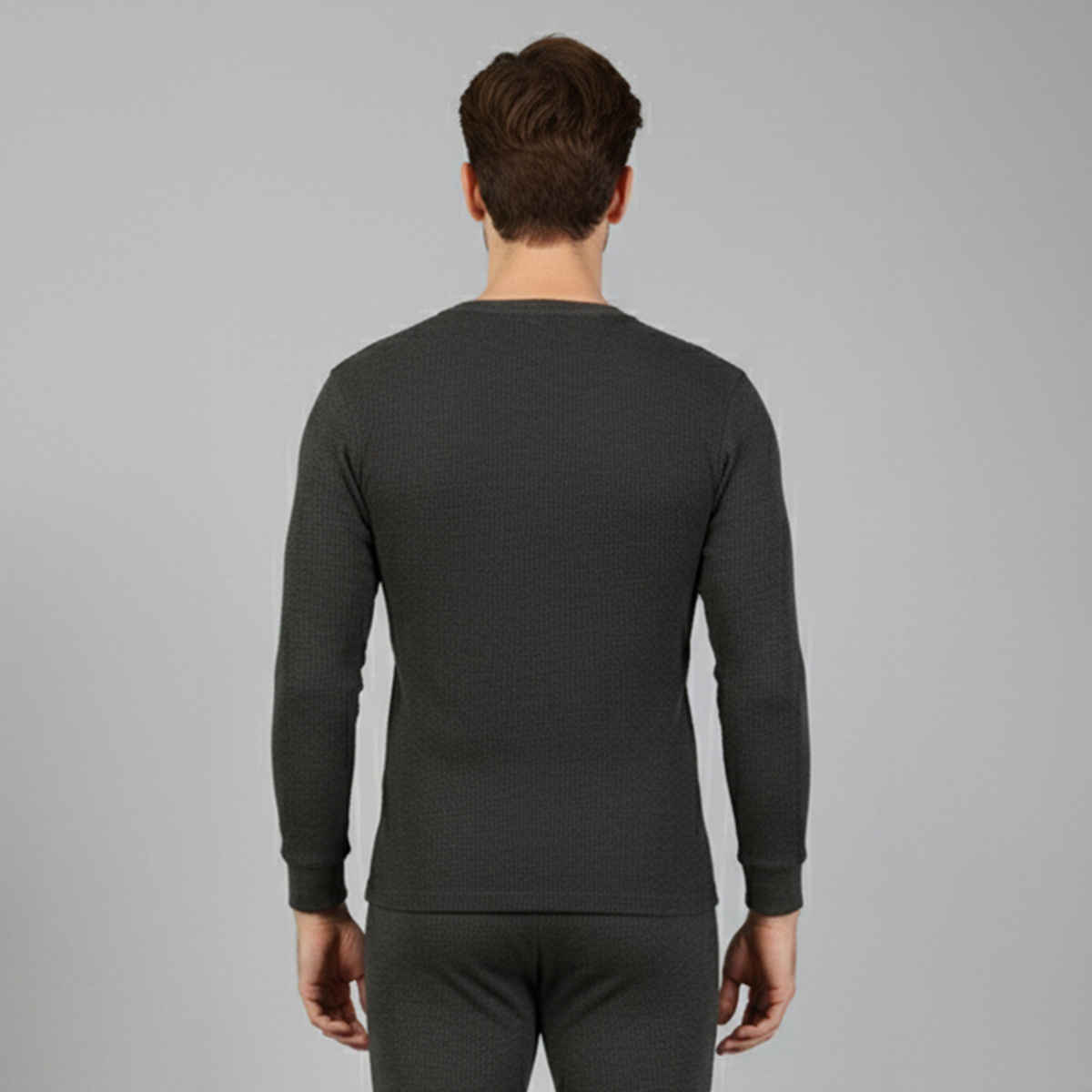 Lux Cozi Men's Heatek Thermal Comfort, Stretchable & Super Warm V-Neck Top | Black Melange-85