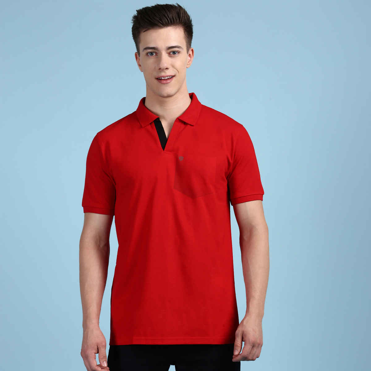 Lux Cozi Men's Solid Cotton Polo T-shirt with Pocket | Red - XL