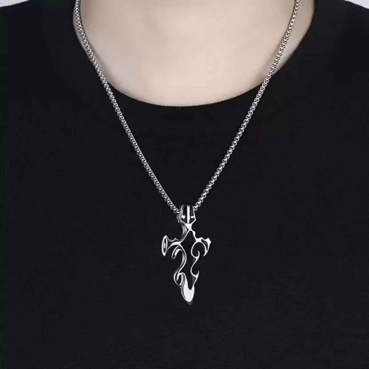 Fashion Frill Men's Flame Cross Pendant Chain Silver Onesize