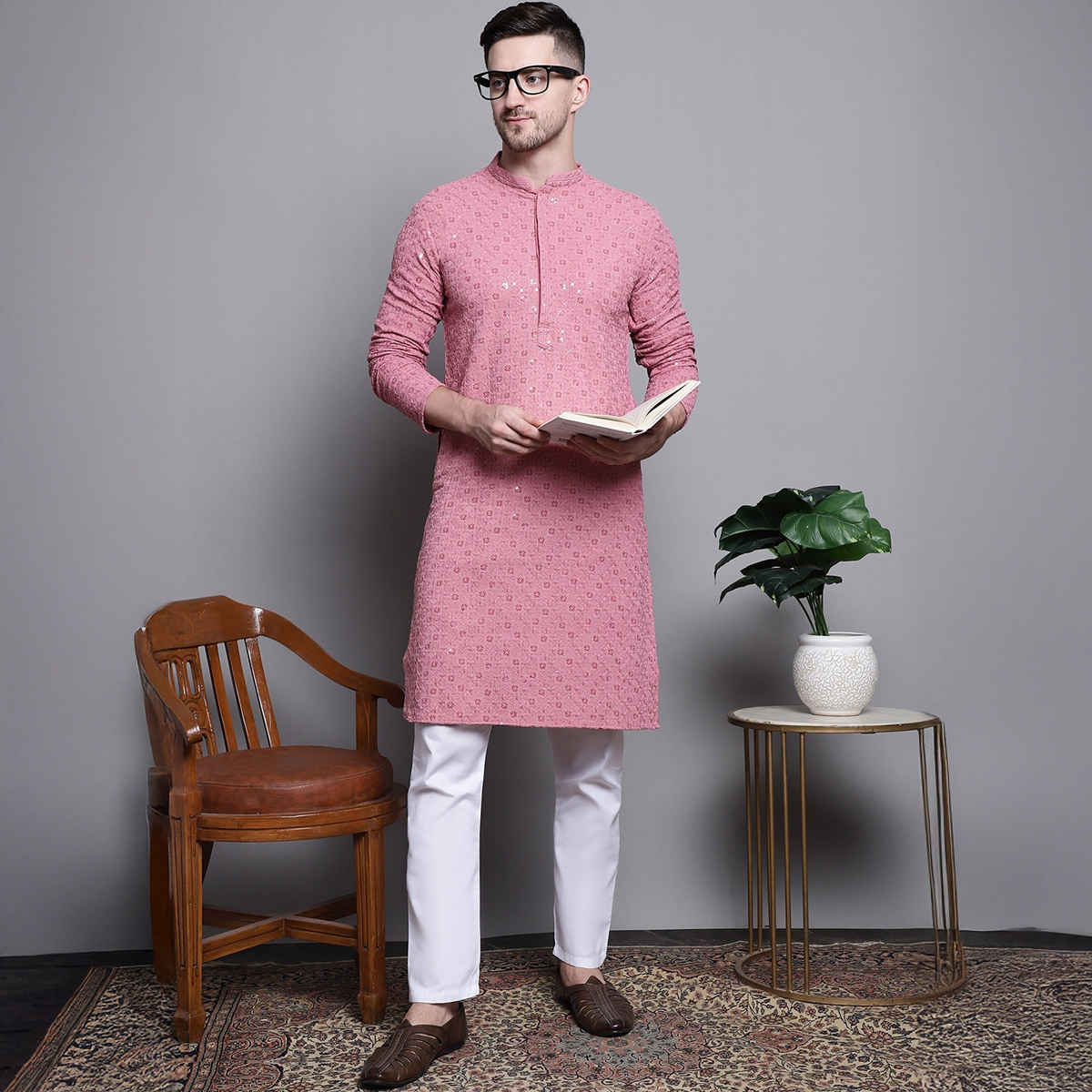 Jompers Men's Kurta | Ko 5006 | Coral - XL