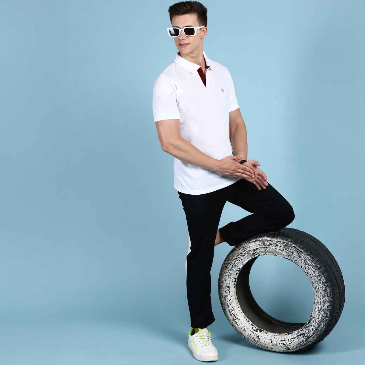 Lux Cozi Men's Solid Cotton Polo T-shirt | White - S