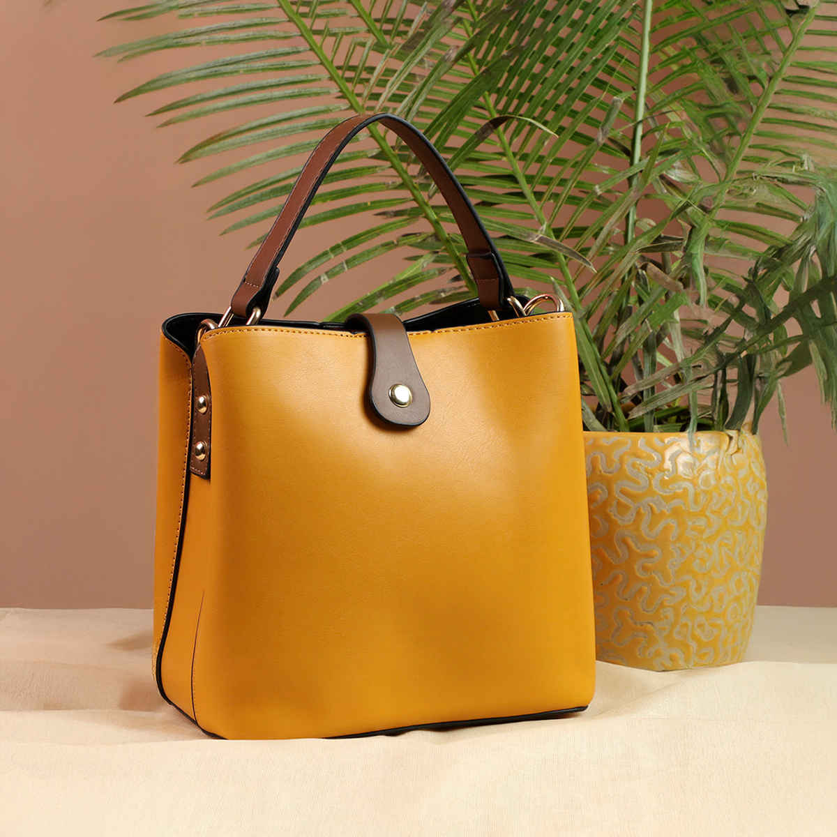 Haute Sauce Women's Solid PU 1.5 L Handheld Bag | Yellow - One Size