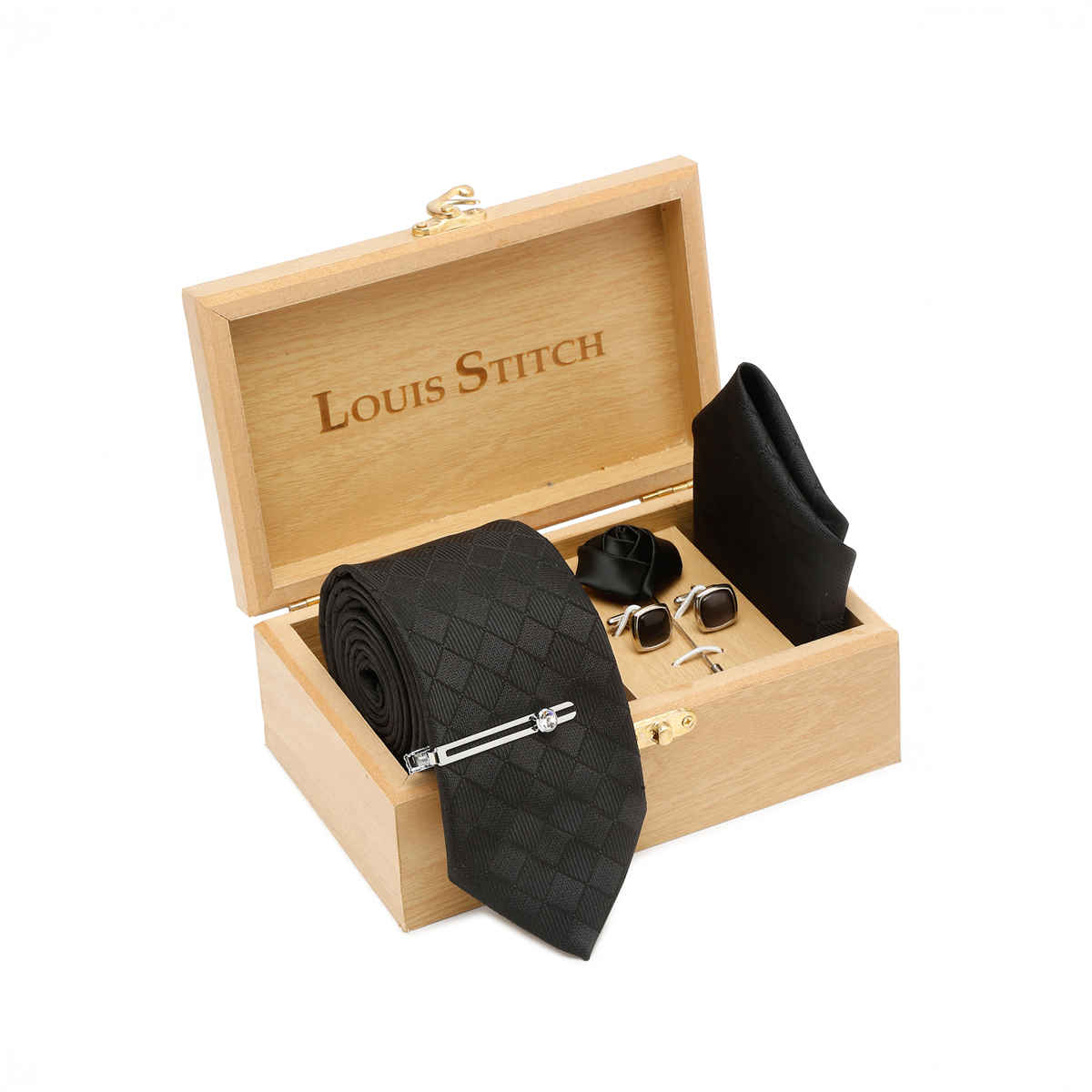 Louis Stitch Men's Silk Necktie Set | Black - Standard