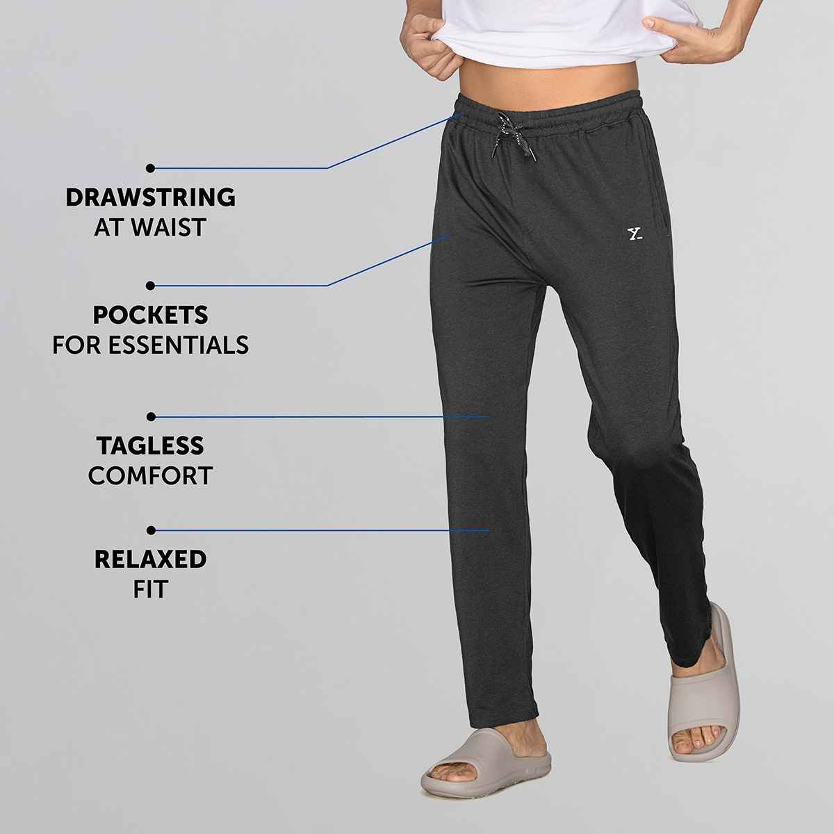 XYXX Ace IntelliSoft Cotton Modal Solid Loungewear Relaxed Fit | 2 Zipper Side pockets | Grey- M