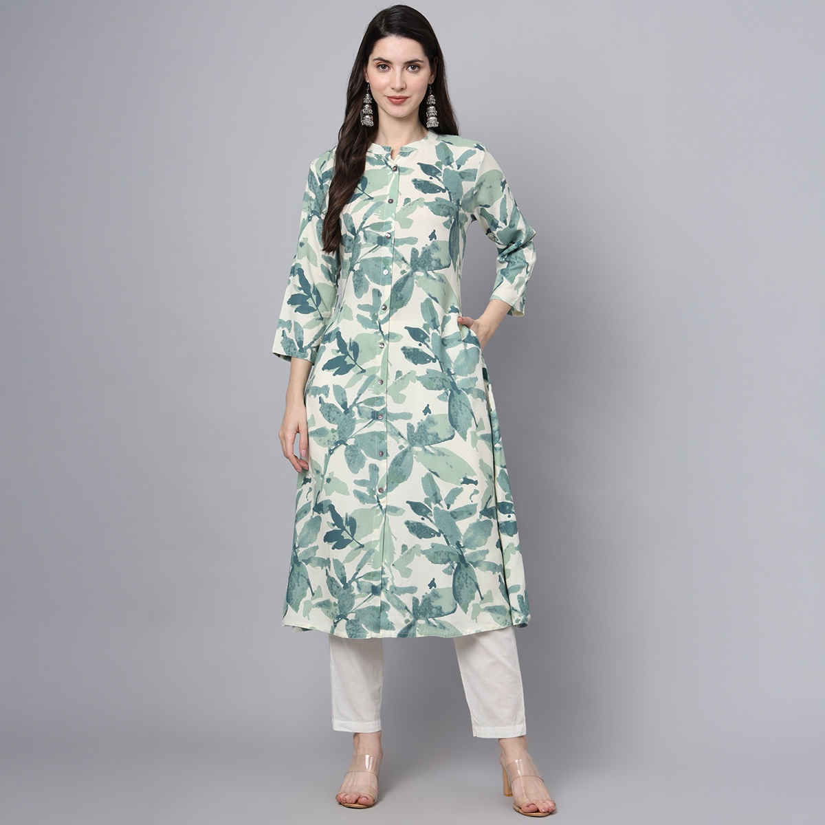 Divena Women s A-Line White Rayon Kurta | DBK1356 | S