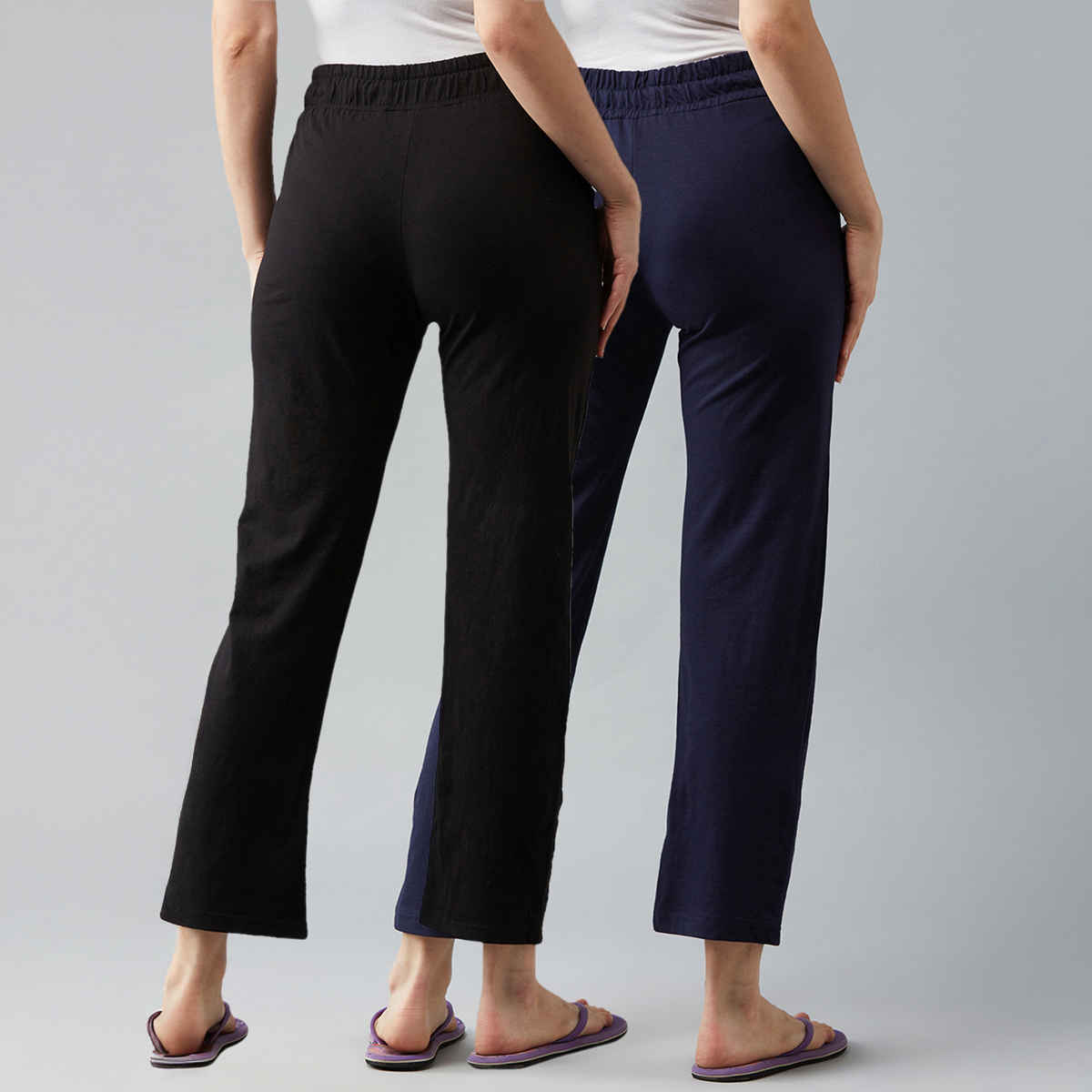 Blinkin Women's Cotton Track Pants With Side Pockets | Black Navy - XL