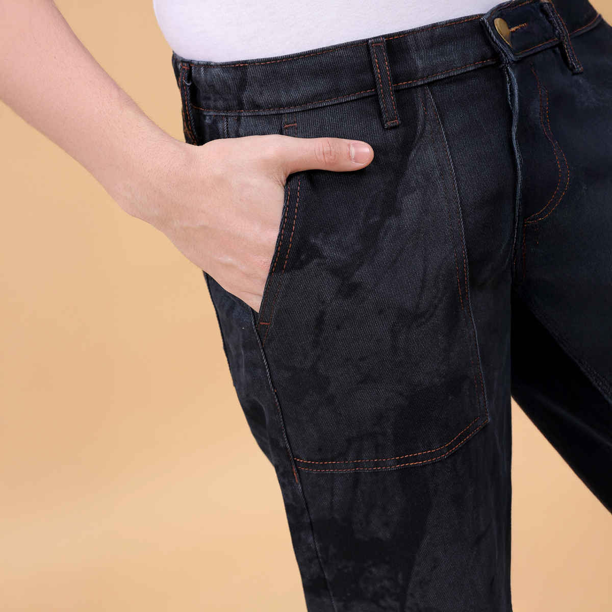 The Indian Garage Co Men's G371 Baggy Fit Solid Casual Jeans | Dark Blue | 32