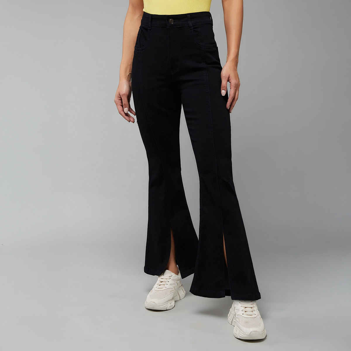 Miss Chase Women s Stinging Scorpion Slitted Bootcut Jeans | Black | 28