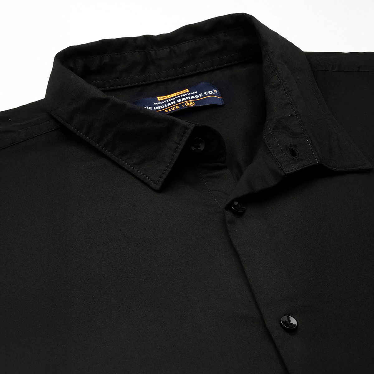 The Indian Garage Co Men's Regular Fit Solid Formal Shirt | Black - L
