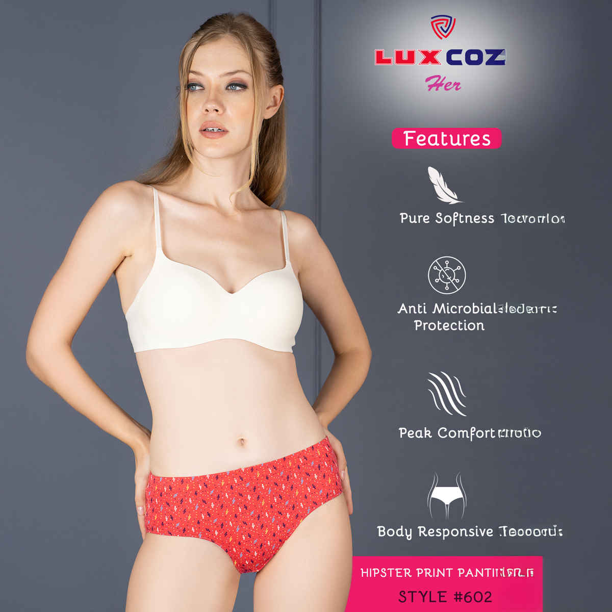 Lux Cozi Her Pure Cotton Hipster Printed Panty | Multicolor | Size-85 | Pack Of 4