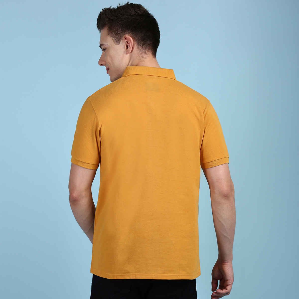 Lux Cozi Men's Solid Cotton Polo T-shirt with Pocket | Mustard - S