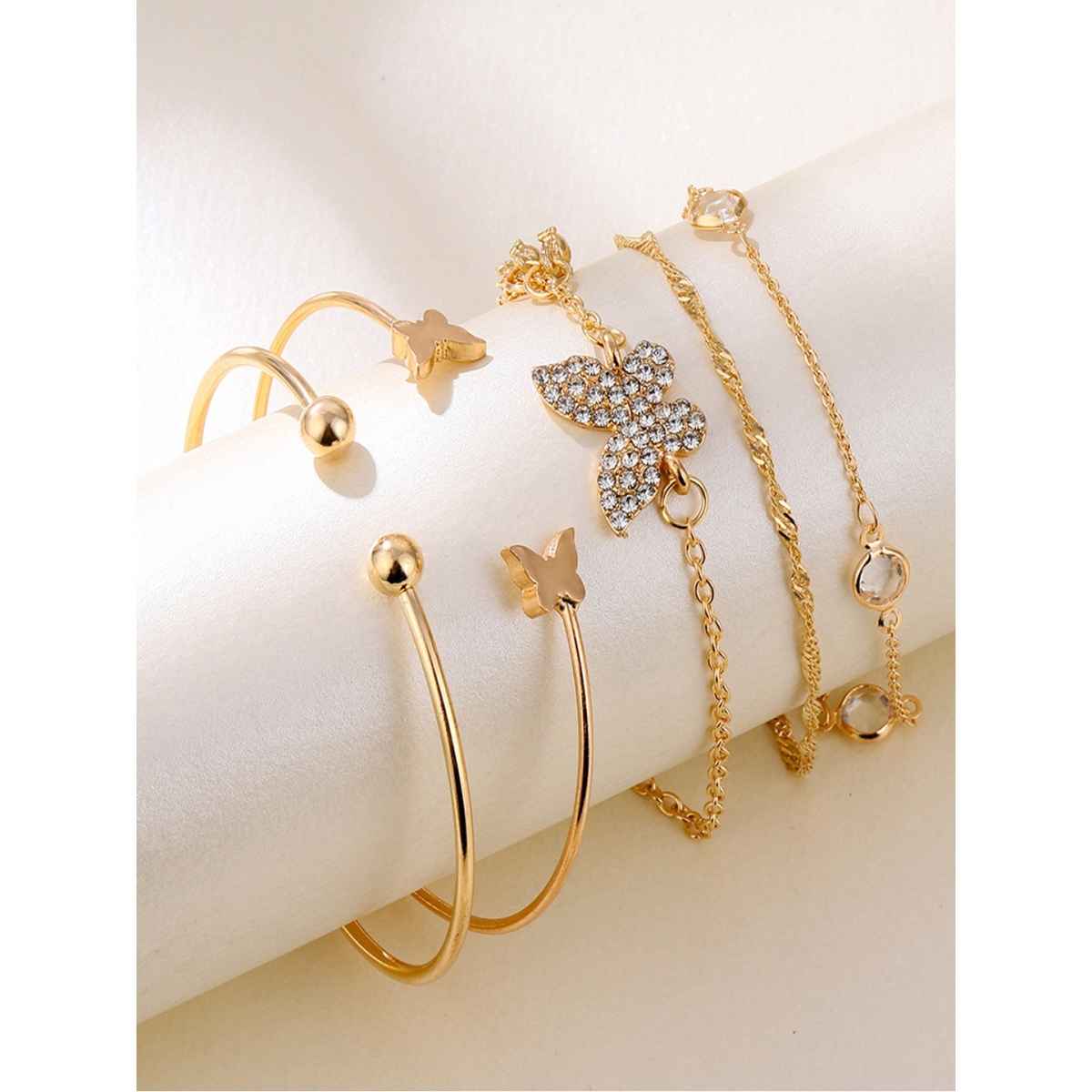 Shining Diva Fashion Set of 5 Multilayer Crystal Gold Plated Bracelet for Women and Girls | 13073b