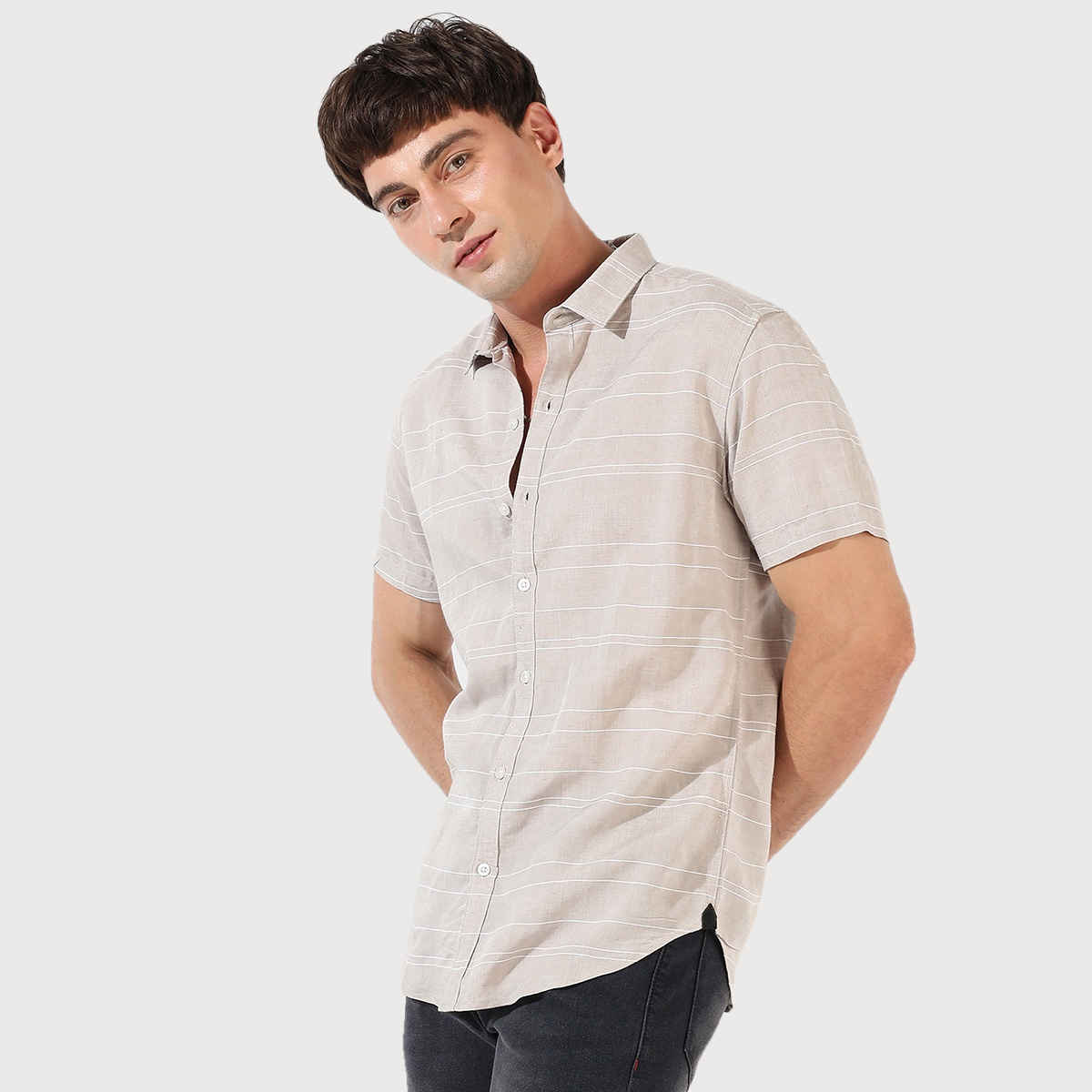 Campus Sutra Men's Textured Casual Shirt | Grey - L