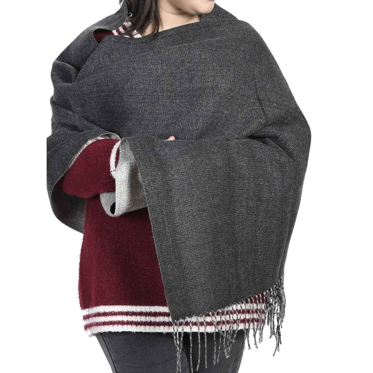 Calvadoss Women's Reversible Solid Stole With Fringed Border | Stl1545 | Black