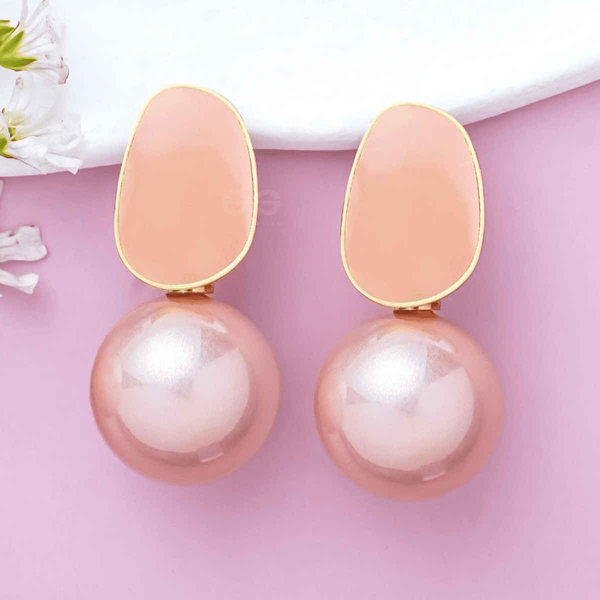 Jewels Galaxy Gold Plated Faux Pearl Enamelled Drop Earrings