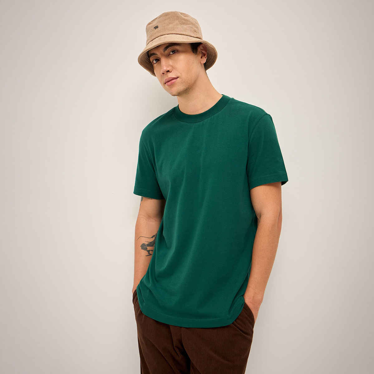 The Bear House Men Relax Fit Solid T-shirt - Grelaro | Bottle Green | S