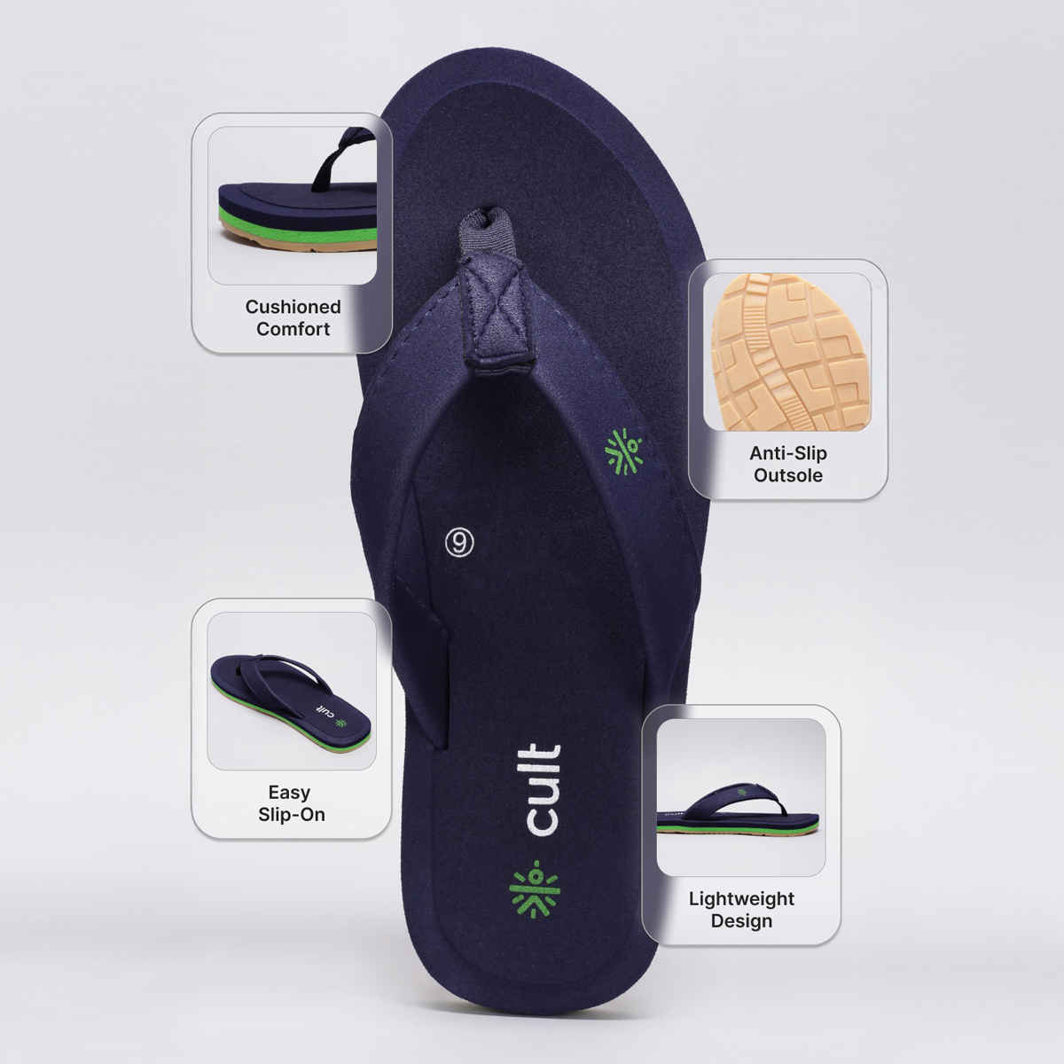 cult Men's Vetra Flip Flops | Navy - UK 7