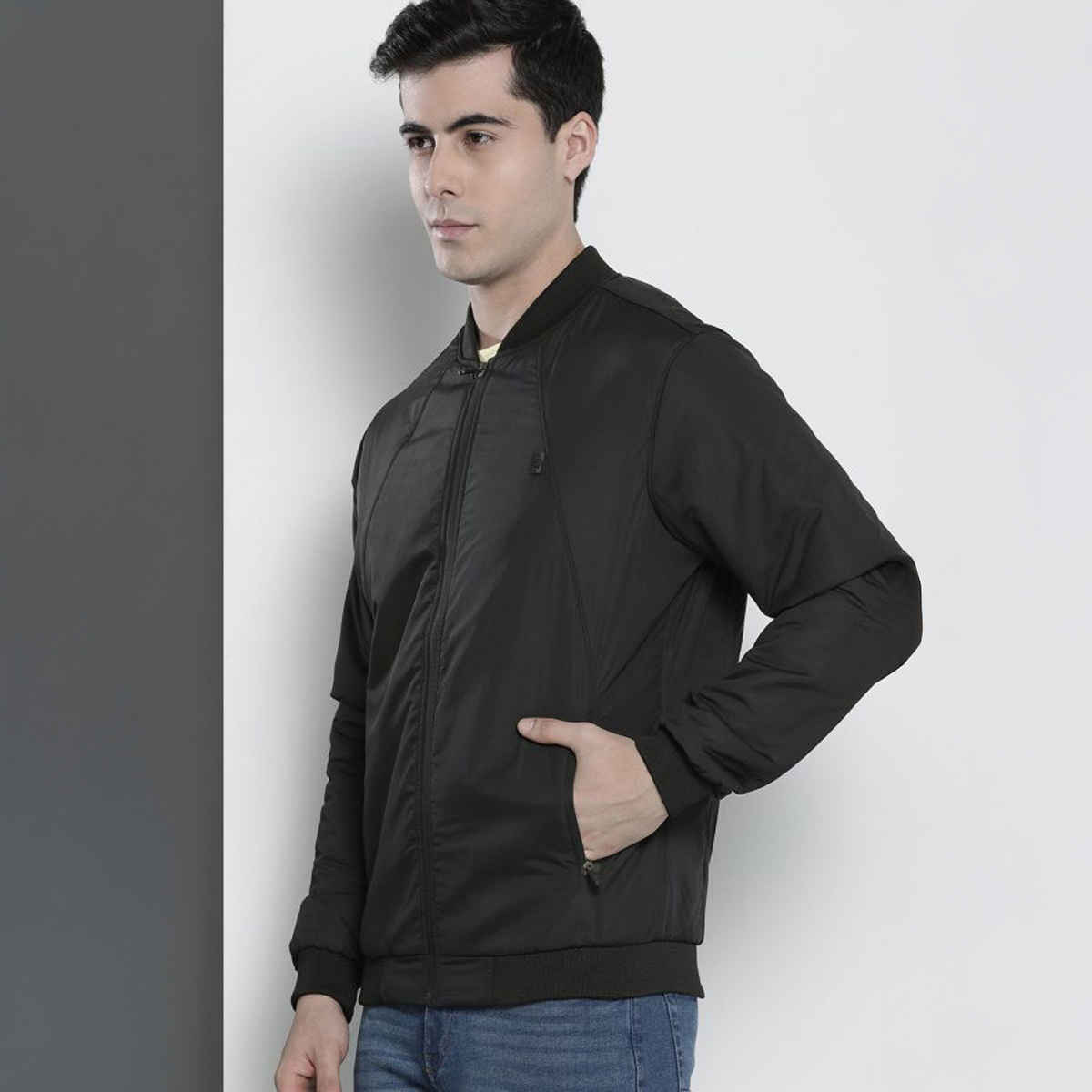 The Indian Garage Co Men's Slim Solid Jacket | Black - XL