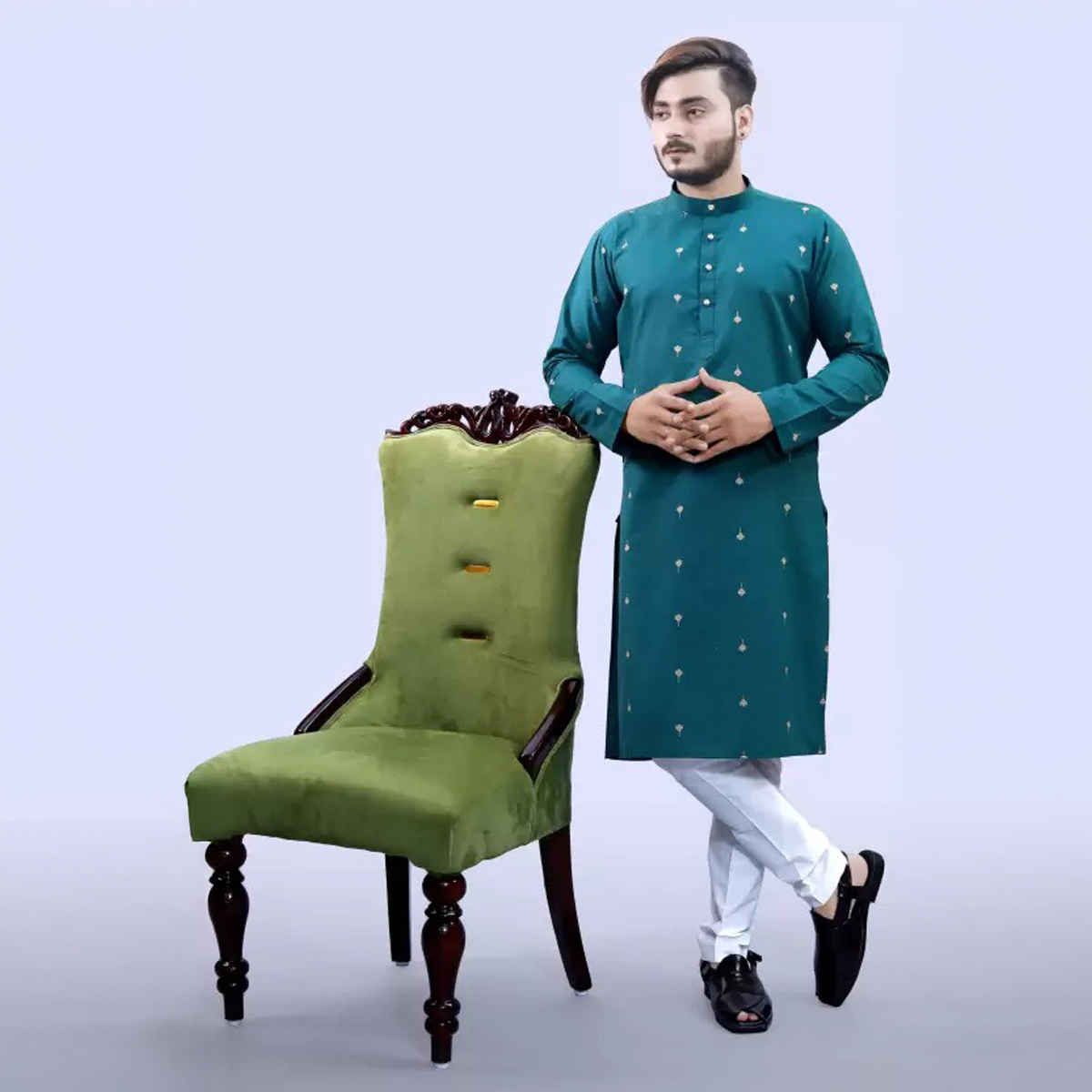 Tibra Collection Men Kurta - Ocean | Cotton Blend | L