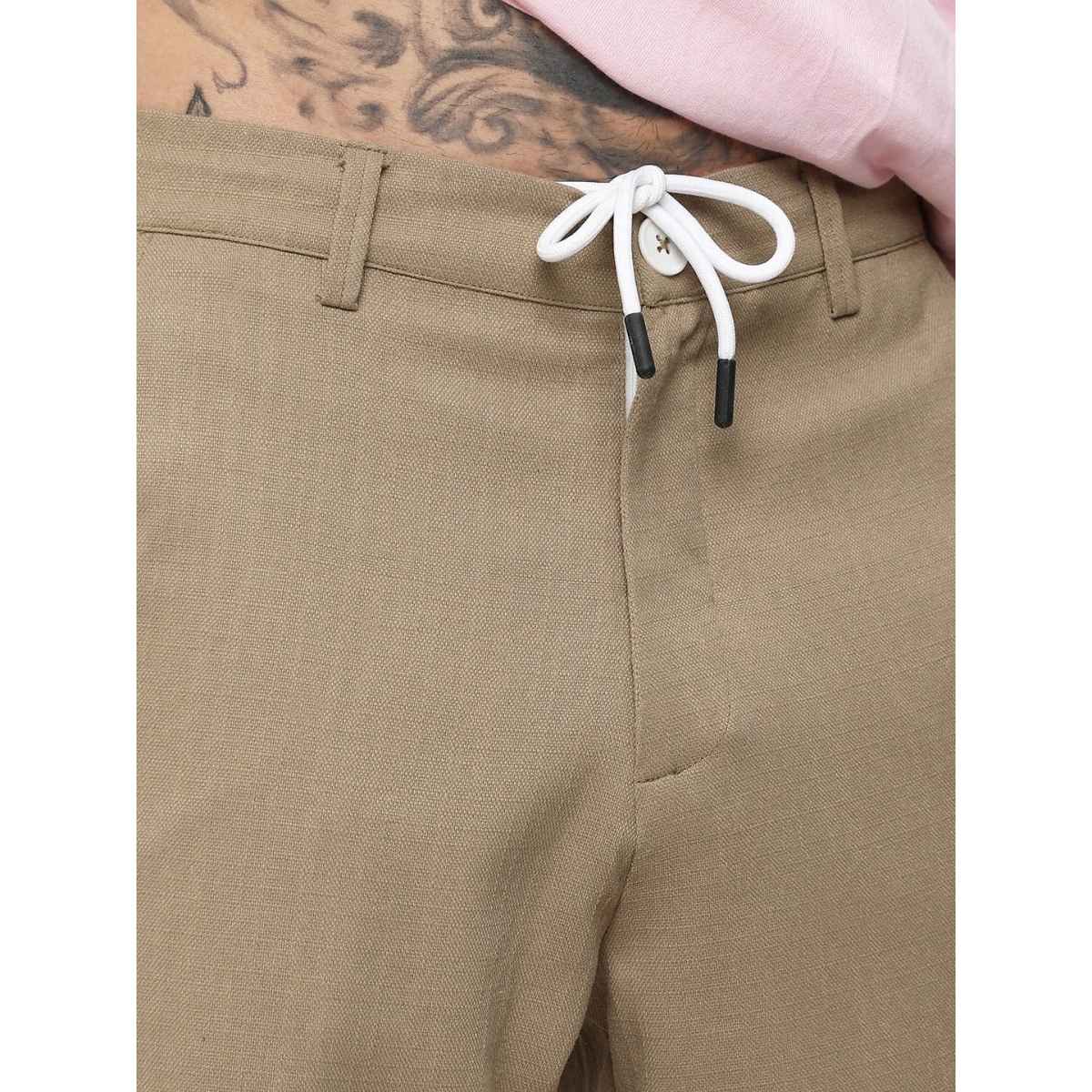 Campus Sutra Men's Solid Tailored Trousers | Brown Beige - 30