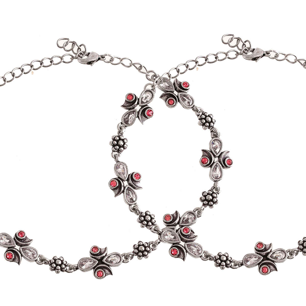 Voylla Abharan Silver Plated Pink And White Stones Anklets