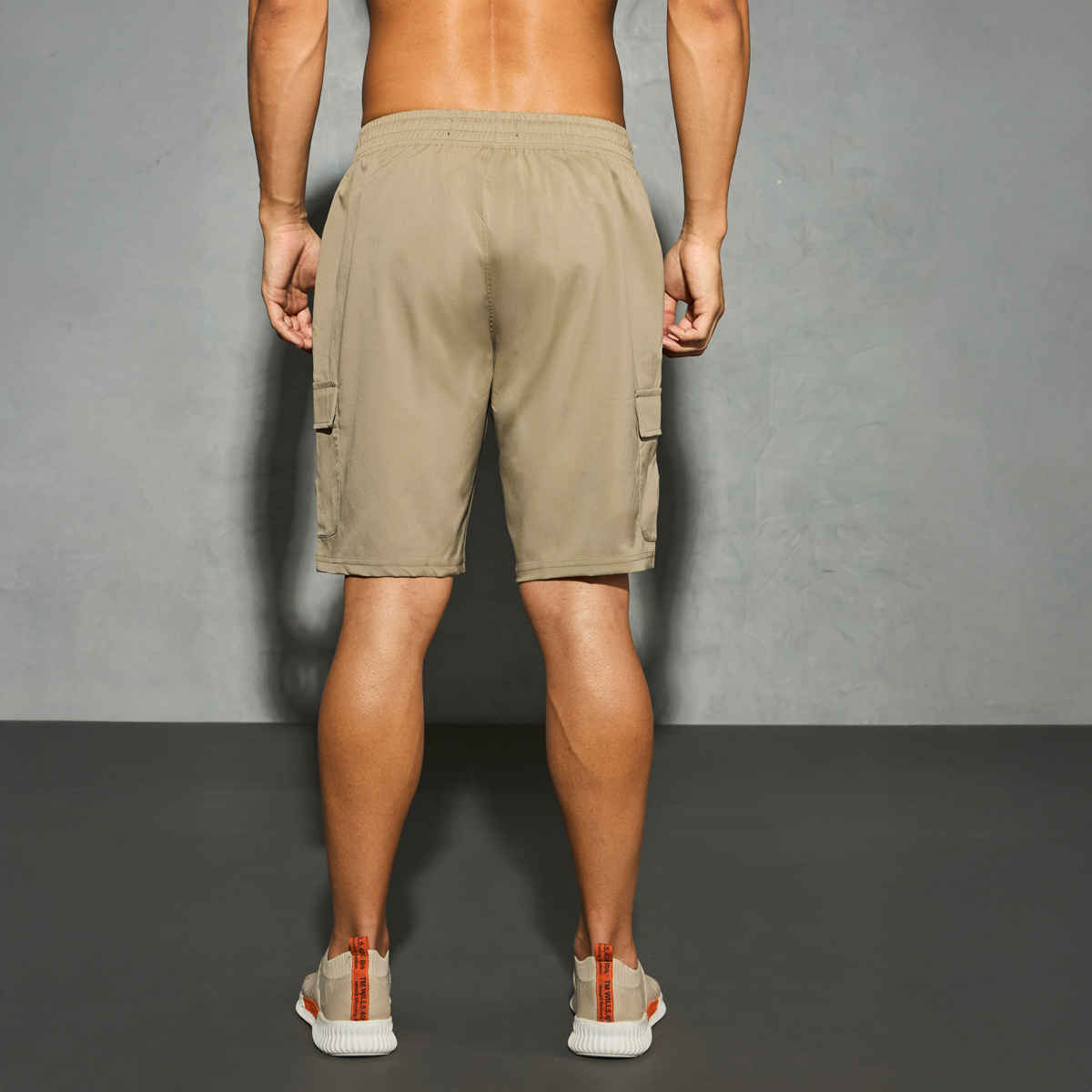 Technosport Men Poly Solid Slim Fit Sports Shorts with TS FLEXI | Khaki | M