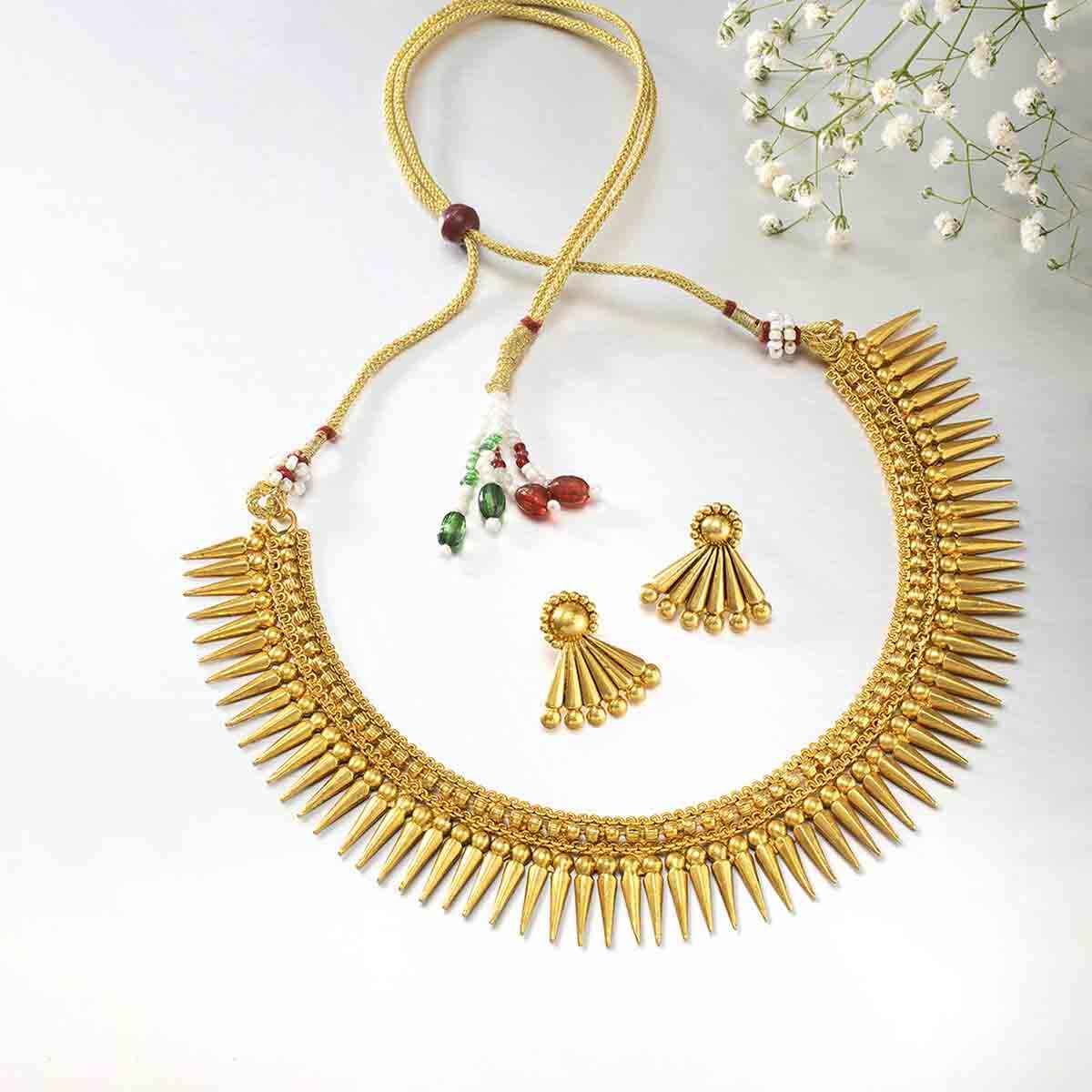 Peora Gold Plated Choker Necklace with Earring Ethnic Jewellery Set For Women