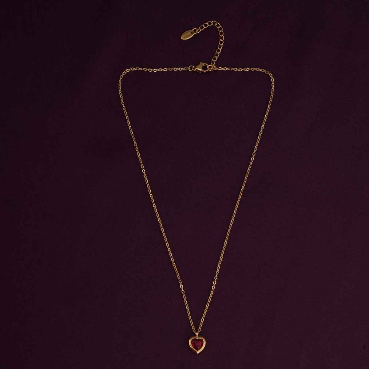 Palmonas Red Emerald Heart Pendant Necklace For Womens | Waterproof And Anti-Tarnish