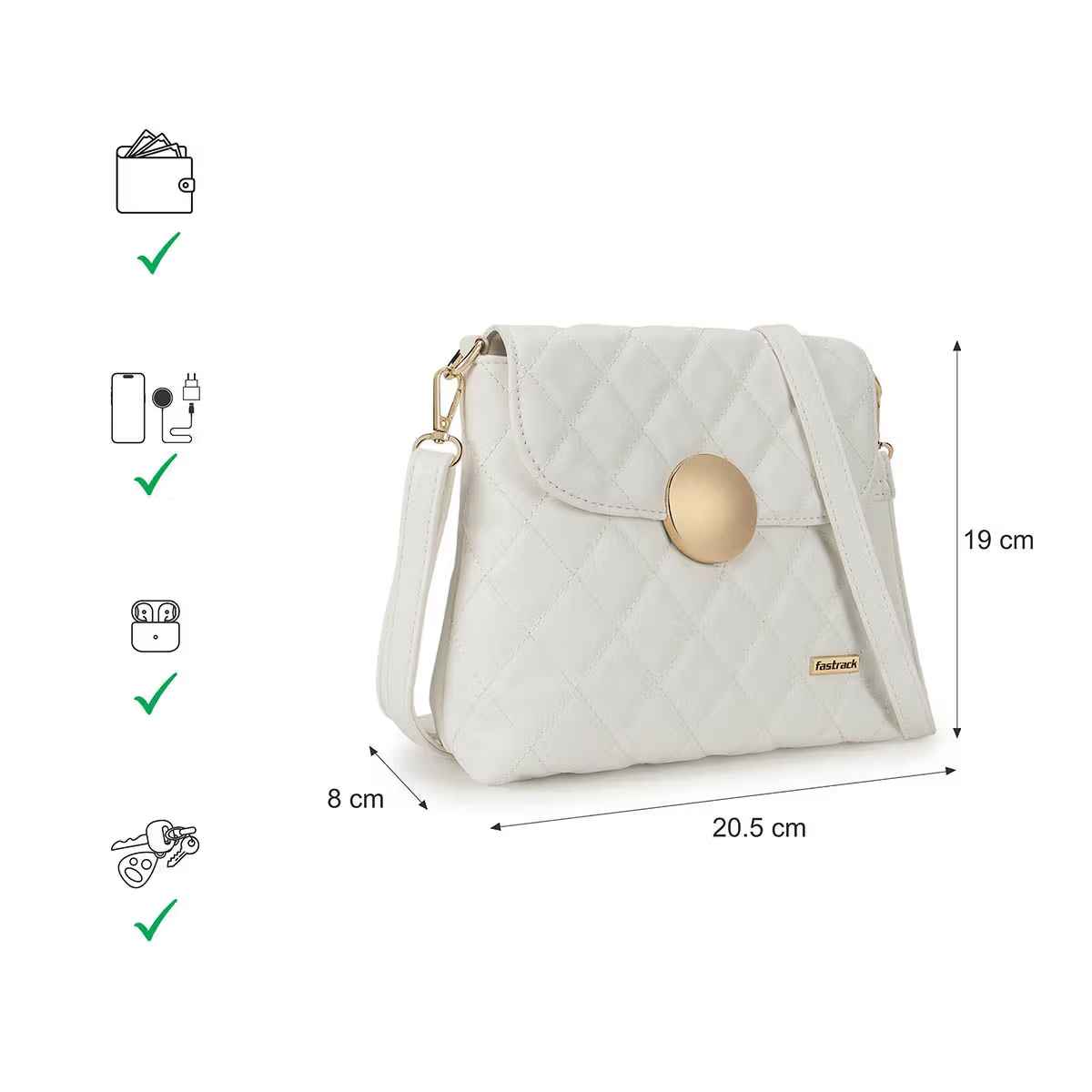 Fastrack Women's Quilted Structured Sling Bag | White