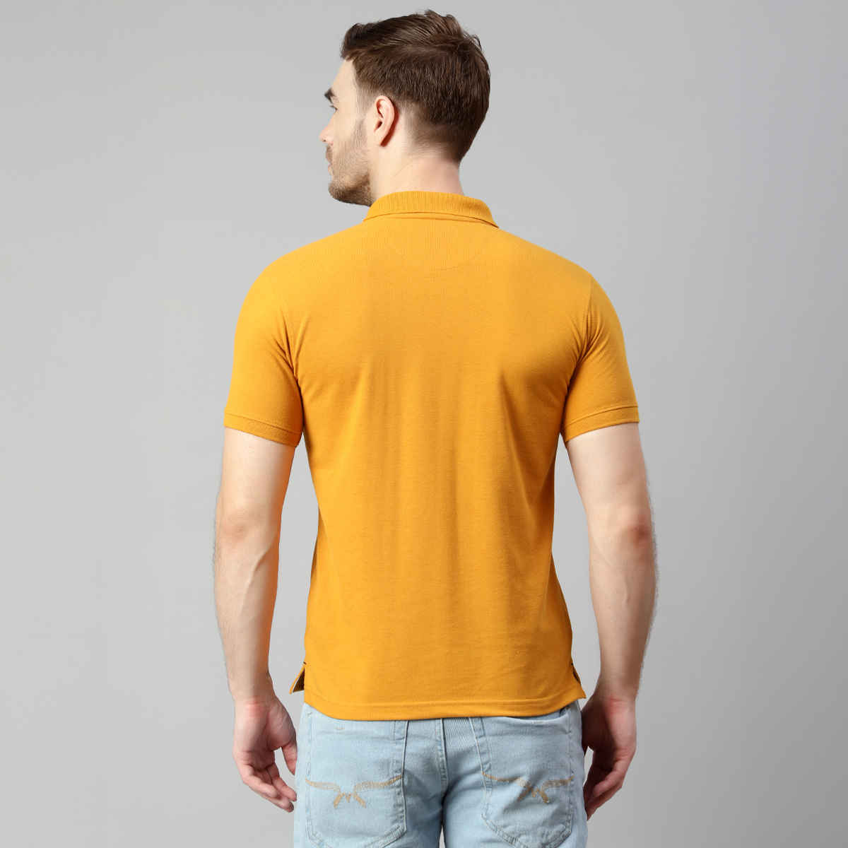 Cantabil Men's Solid Polo Neck Casual T-shirt | Mustard - XL