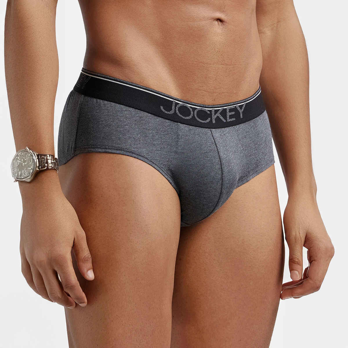 Jockey 8037 Men's Super Combed Cotton Underwear Solid Brief|Ultrasoft Waistband | Grey-XL