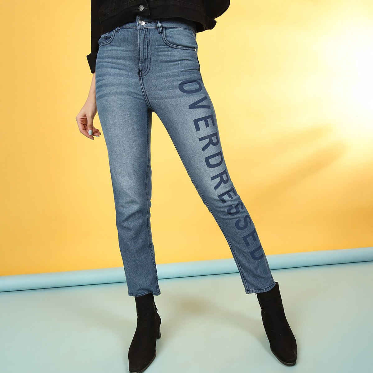 Freehand Women's Printed Straight Fit Jeans | Blue - 28