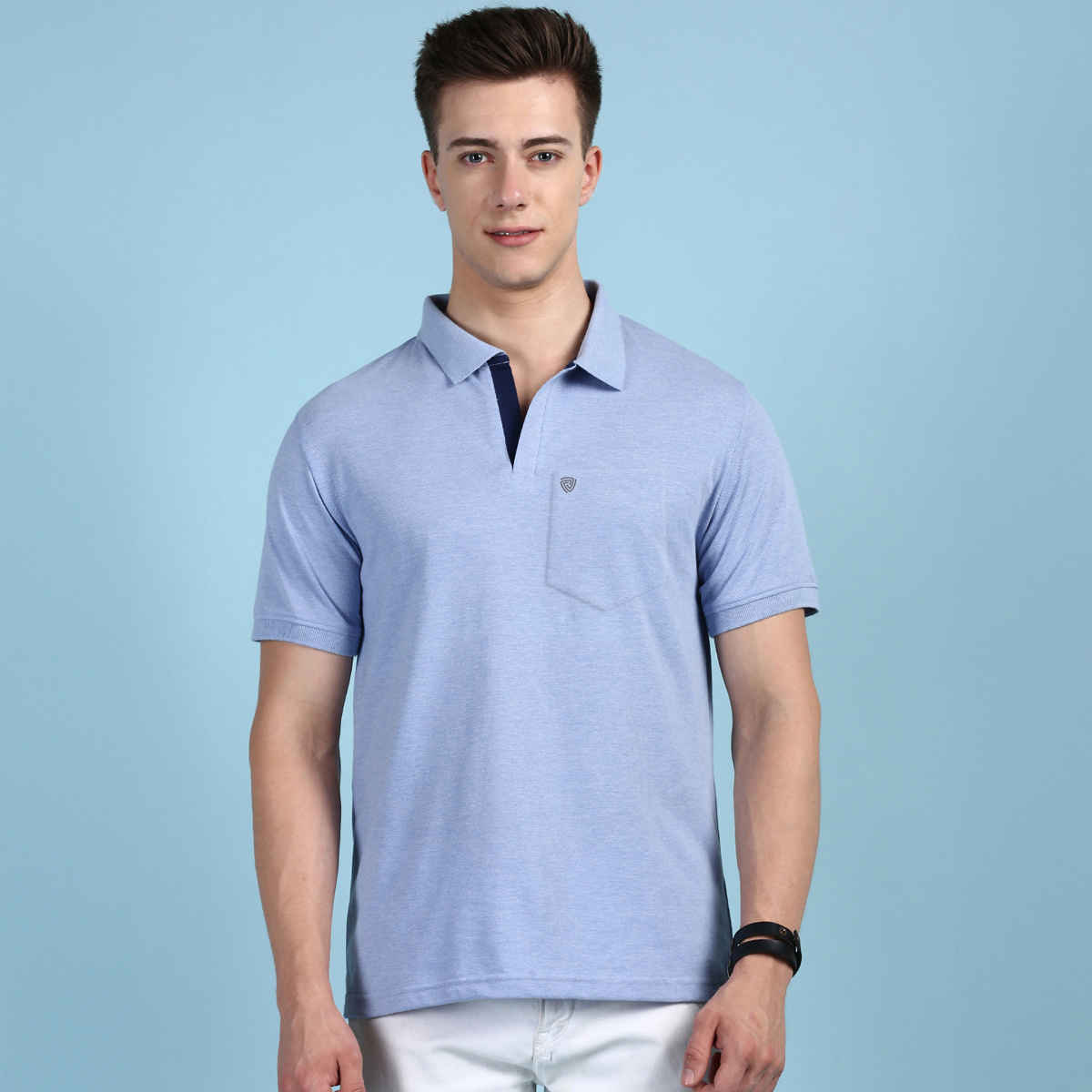 Lux Cozi Men's Solid Cotton Polo T-shirt with Pocket | Oxy Blue - XL