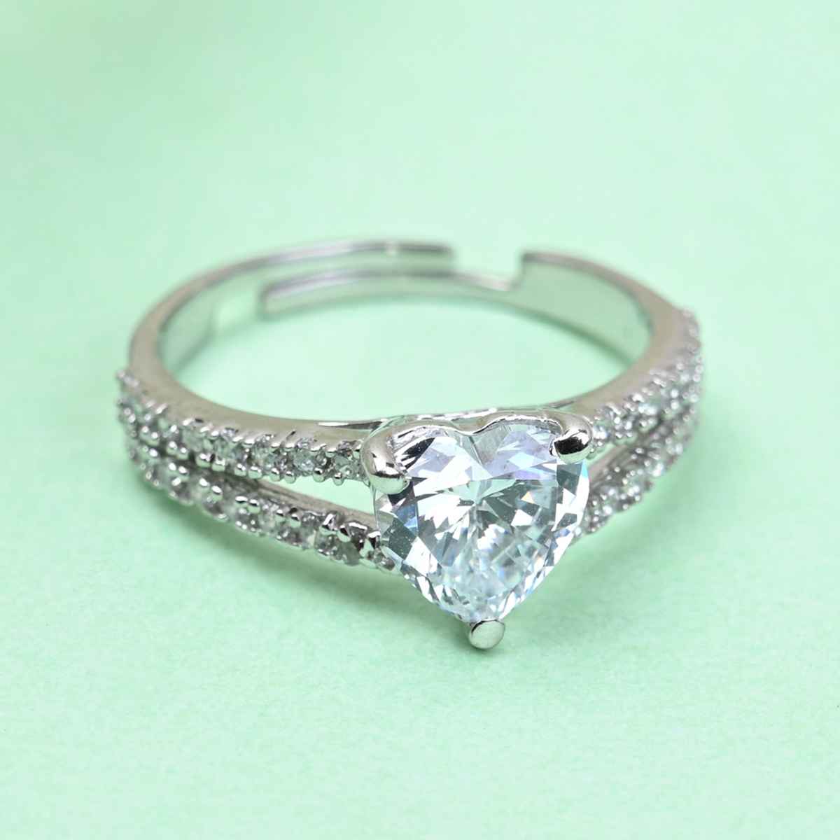 Clara 925 Sterling Silver Proposal Finger Ring With Adjustable Band | Swiss Zircon Rhodium Plated